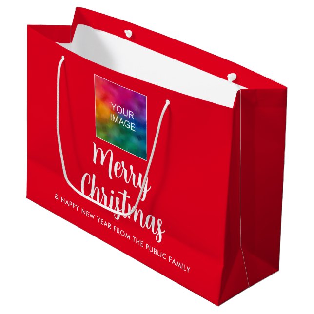 Your Image Company Logo Add Text Merry Christmas Large Gift Bag (Front Angled)