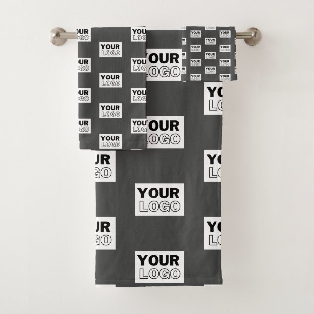 Your Image Design or Business Logo Tiled | Grey Bath Towel Set (Insitu)