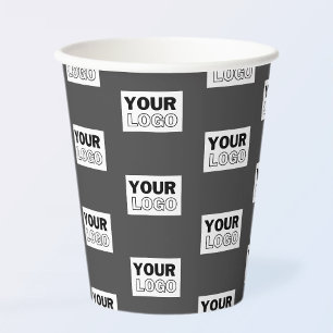 Your Image Design or Business Logo Tiled Grey Paper Cups