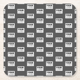 Your Image Design or Business Logo Tiled   Grey Square Paper Coaster