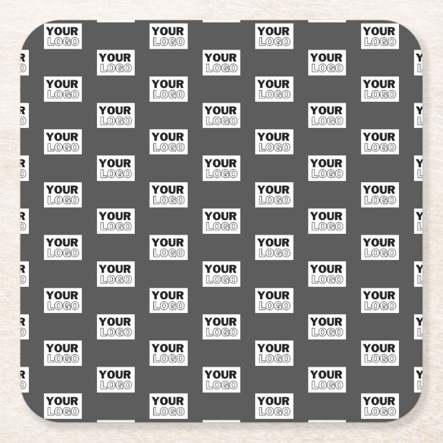 Your Image Design or Business Logo Tiled | Grey Square Paper Coaster (Front)