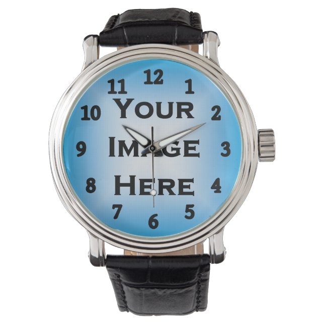Your Image Large Black Numbers Template Watch (Front)