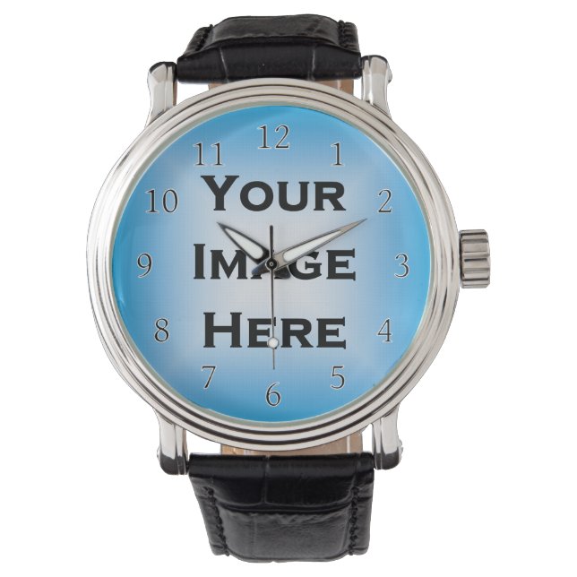 Your Image Thin Black Numbers White Edged Watch (Front)