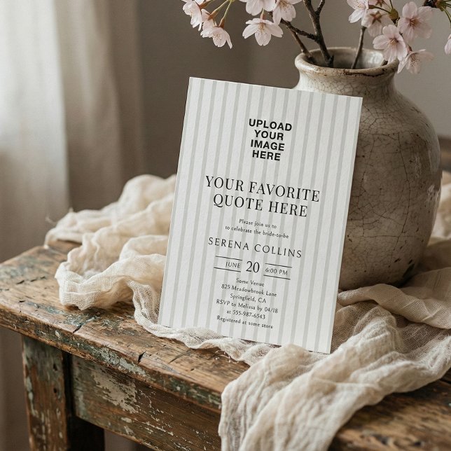 Your Image Vintage Stripe Sage Bridal Shower  Invitation (Creator Uploaded)