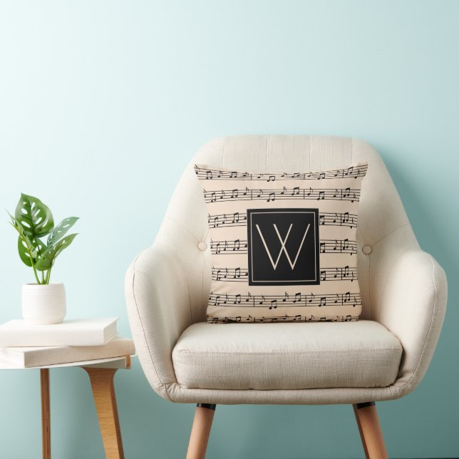 Your Initial | Musical Notes Throw Pillow (Chair)