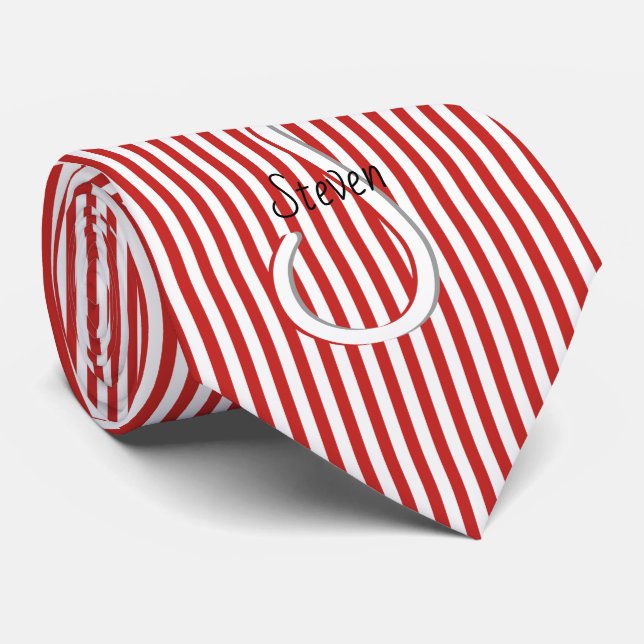 Your Initial Red/White Simple Stripes Pattern Tie (Rolled)