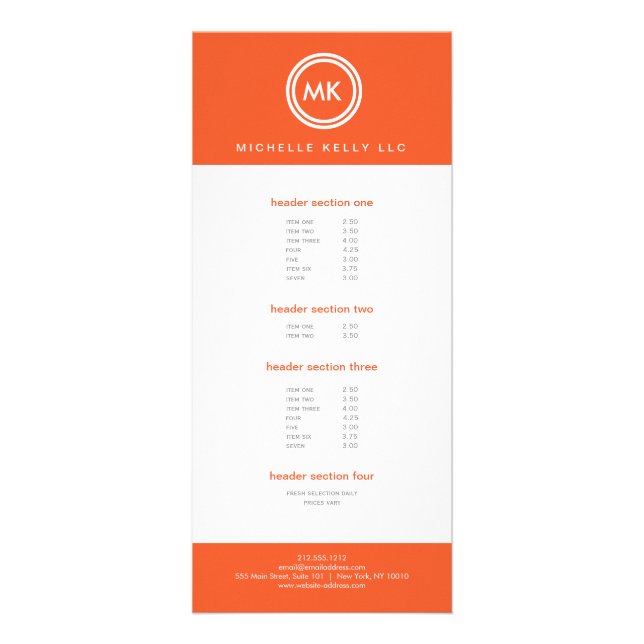 YOUR INITIALS LOGO on ORANGE No. 2 Rack Card (Front)