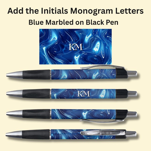 Your Initials Monogram Blue Marbled Pen (Creator Uploaded)