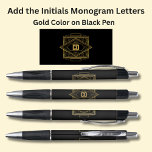 Your Initials Monogram Gold Geometric on Black Pen<br><div class="desc">Add the initials you want on this black pen with gold geometric design - Change to your own details. See my store for lots more great Pens</div>