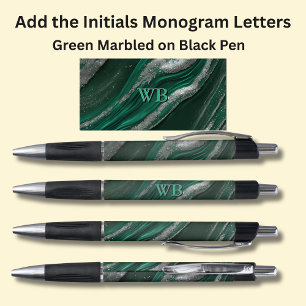 Your Initials Monogram Green Marbled Pen