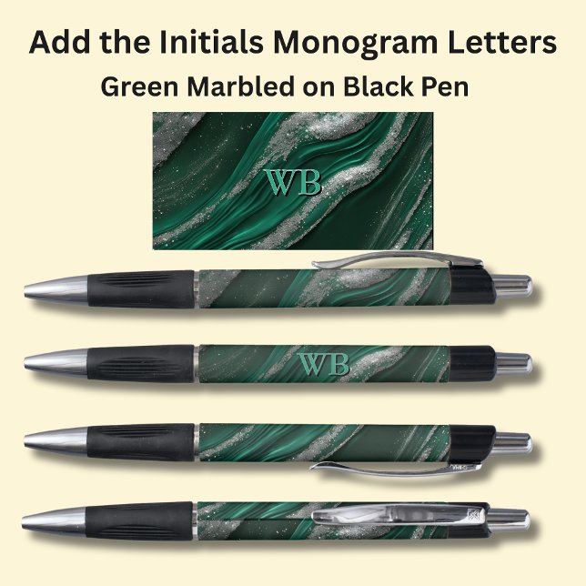 Your Initials Monogram Green Marbled Pen (Creator Uploaded)