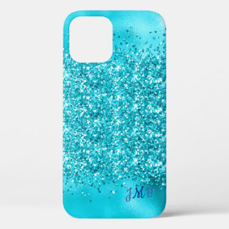 Your Initials Turquoise Glitter iPhone 12 Case