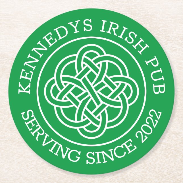 YOUR IRISH PUB Add Your Name & Year Round Paper Co Round Paper Coaster (Front)