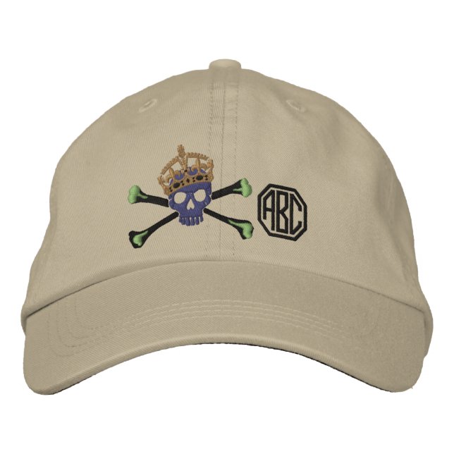 Your Keep Calm Crown Crossbones Skull Monogram Embroidered Hat (Front)