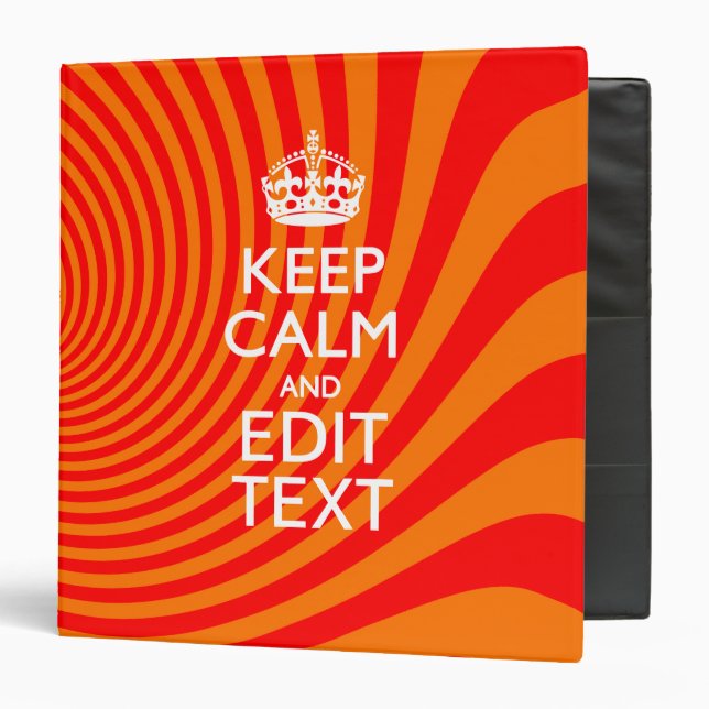 Your Keep Calm Saying on Vibrant Orange Swirl Binder (Front/Inside)