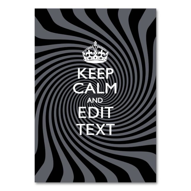 Your Keep Calm Text on Black Swirl Table Number (Front)