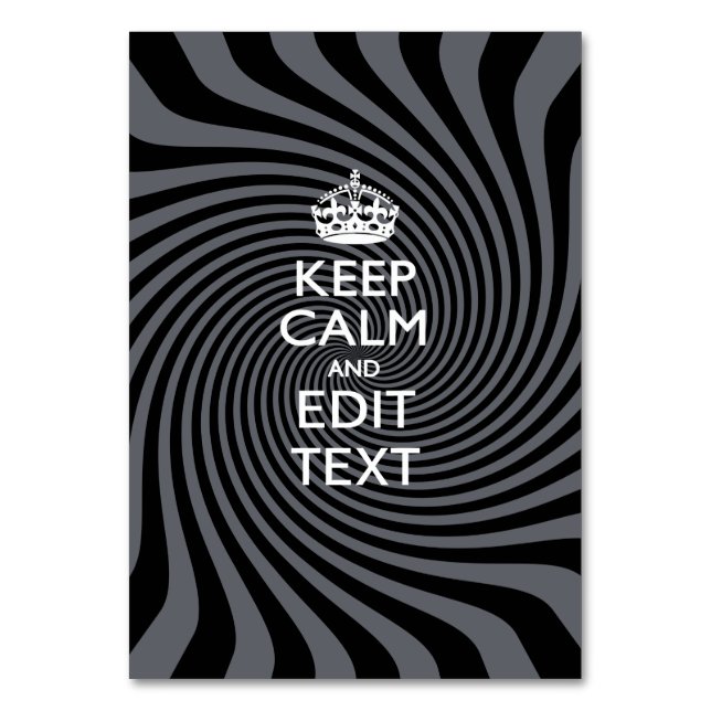 Your Keep Calm Text on Black Swirl Table Number (Front)