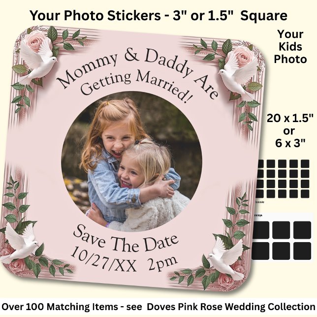 Your Kids Photo Mom Dad Getting Married  Square Sticker (Creator Uploaded)