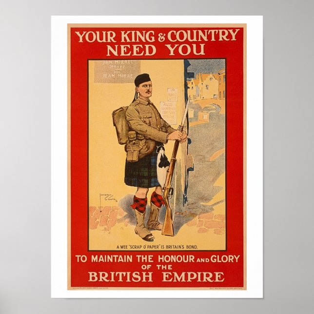 Your King and Country Need You, British Empire Poster (Front)