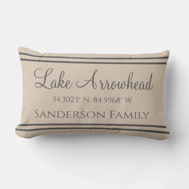  Your Lake and Family Name  Map Coordinates  Lumbar Pillow (Front)