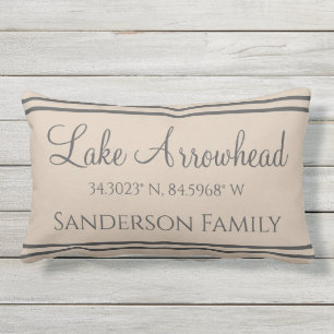 Your Lake and Family Name Map Coordinates Lumbar Pillow