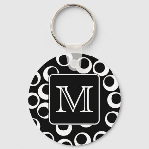 Your Letter. Black and White Monogram. Fun Pattern Keychain