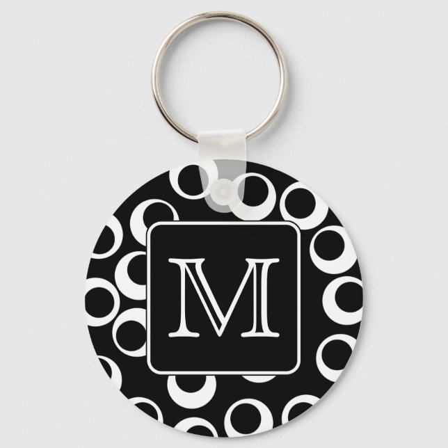 Your Letter. Black and White Monogram. Fun Pattern Keychain (Front)
