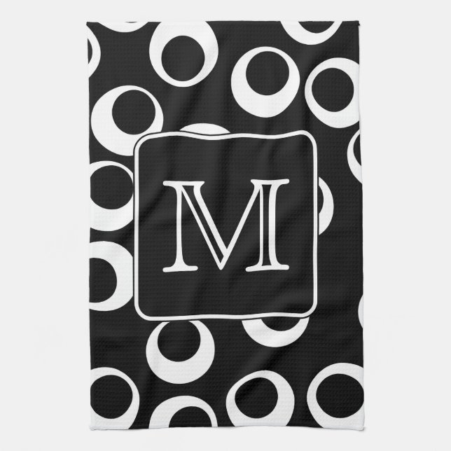 Your Letter. Black and White Monogram. Fun Pattern Kitchen Towel (Vertical)