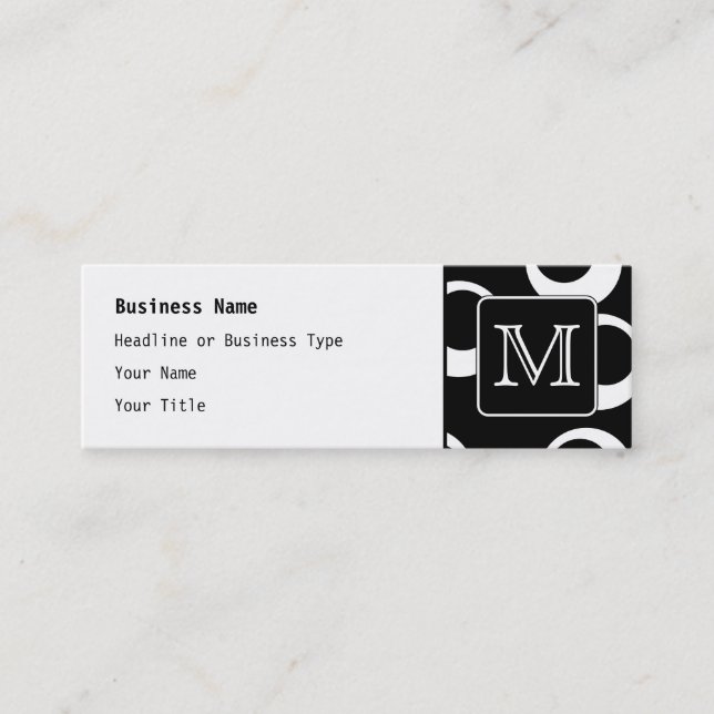 Your Letter. Black and White Monogram. Fun Pattern Mini Business Card (Front)