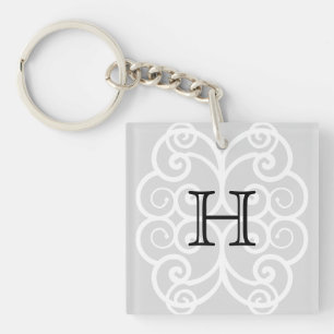 Your Letter. Black / White Swirl Monogram. Custom Keychain
