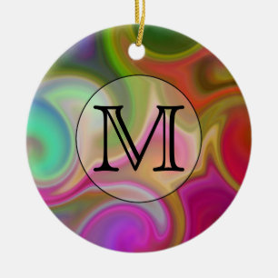 Your Letter, Colourful Swirls and Custom Monogram. Ceramic Ornament