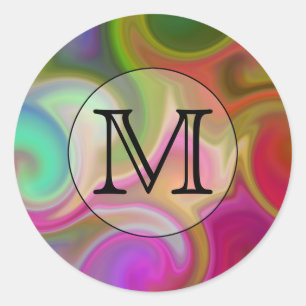 Your Letter, Colourful Swirls and Custom Monogram. Classic Round Sticker