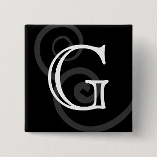 Your Letter. Custom Black / White Swirl Monogram. 2 Inch Square Button