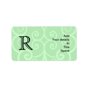 Your Letter. Custom Green Swirl Monogram. Label
