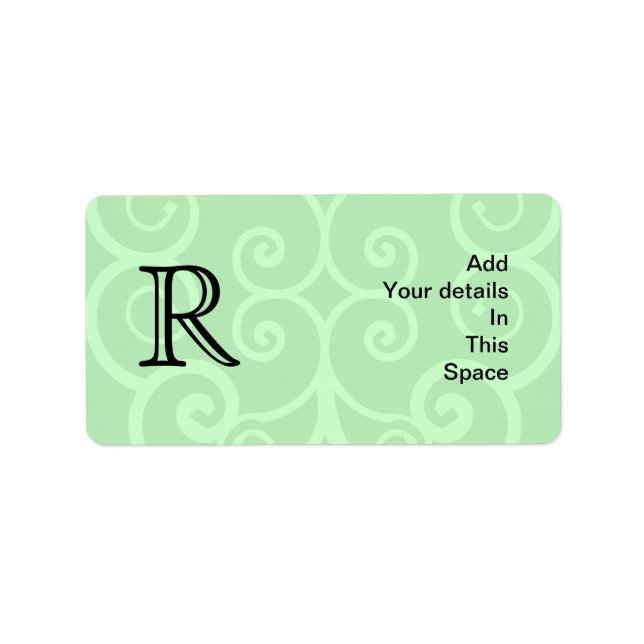 Your Letter. Custom Green Swirl Monogram. Label (Front)