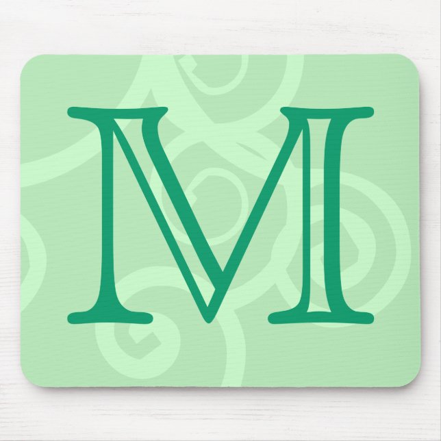 Your Letter. Custom Green Swirl Monogram. Mouse Pad (Front)