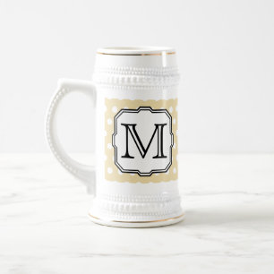 Your Letter. Custom Monogram. Beige Polka Dot. Beer Stein