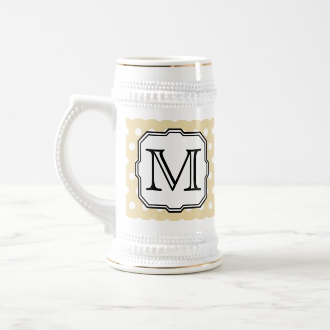 Your Letter. Custom Monogram. Beige Polka Dot. Beer Stein (Left)
