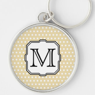 Your Letter. Custom Monogram. Beige Polka Dot. Keychain