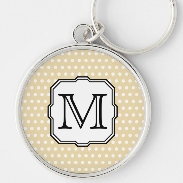 Your Letter. Custom Monogram. Beige Polka Dot. Keychain (Front)