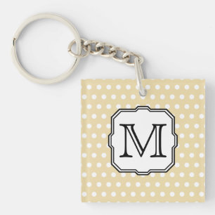 Your Letter. Custom Monogram. Beige Polka Dot. Keychain