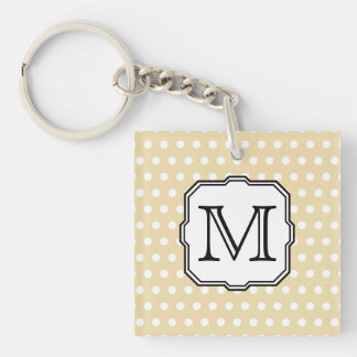 Your Letter. Custom Monogram. Beige Polka Dot. Keychain