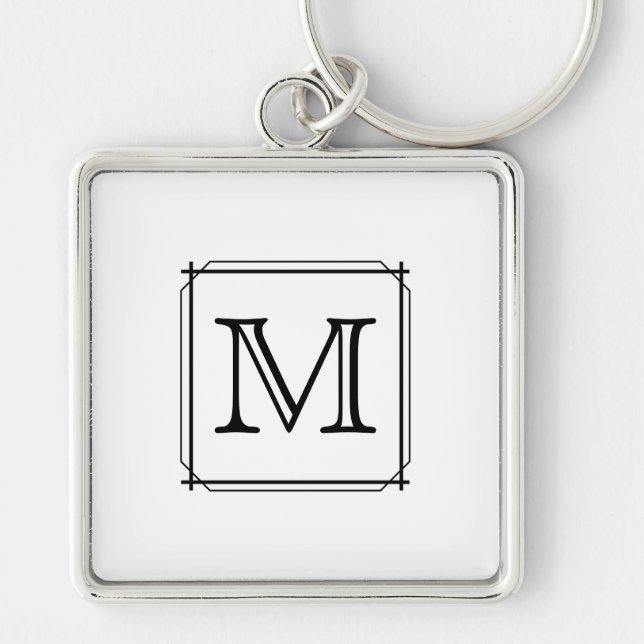 Your Letter. Custom Monogram. Black and White Keychain (Front)