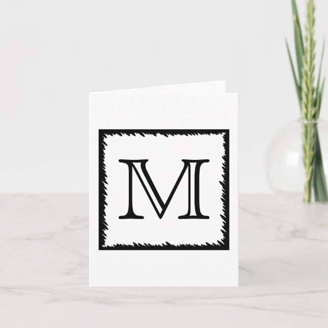 Your Letter. Custom Monogram. Black and White Note Card (Front)