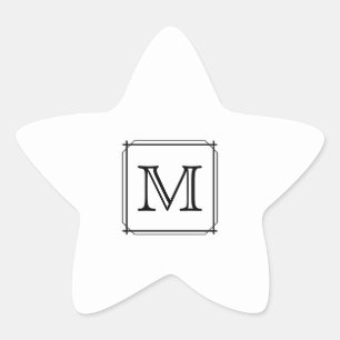 Your Letter. Custom Monogram. Black and White Star Sticker