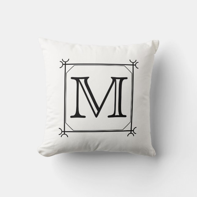 Your Letter. Custom Monogram. Black and White Throw Pillow (Front)