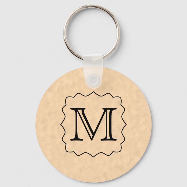 Your Letter. Custom Monogram. Black & Parchment Keychain (Front)