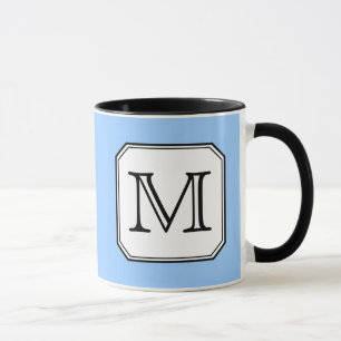 Your Letter. Custom Monogram. Blue Black White. Mug
