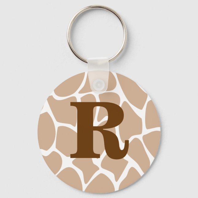Your Letter. Custom Monogram Giraffe Print Design Keychain (Front)