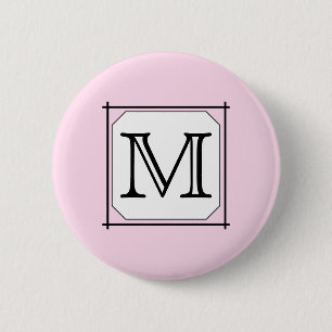 Your Letter. Custom Monogram. Pink Black White 2 Inch Round Button